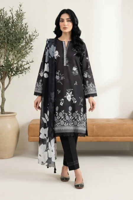 Designer Black & White Printed Lawn Suit